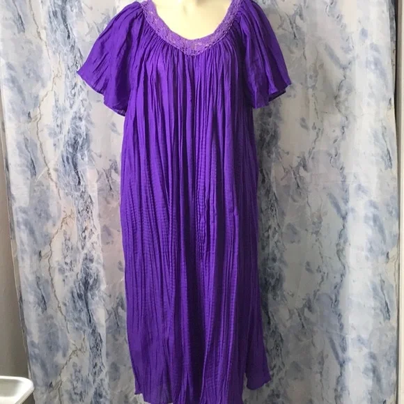 Sante Classics Dresses | Sante Classics Bright Purple Wide Flowy Crochet Necklace Long Dress One Size | Color: Purple | Size: One Size |